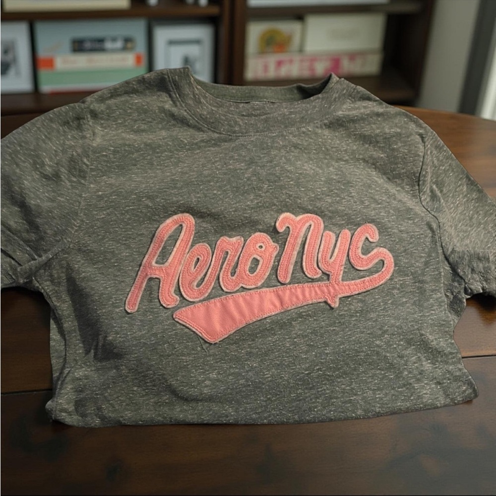 ‧₊˚✮ ༉‧ Embroidered Y2K Retro Classic Aero NYC Olive and Pink T-Shirt